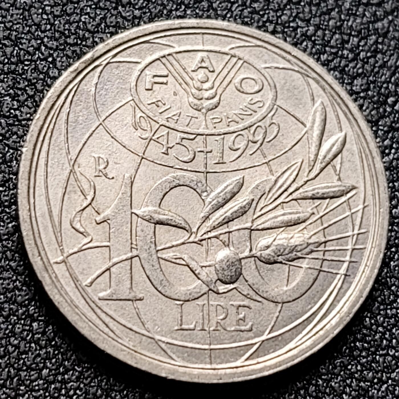 泉币菌-第119场-精品福利场 FAO联合国粮农组织纪念币 意大利1995年100里拉銅镍硬币 22mm4.5g