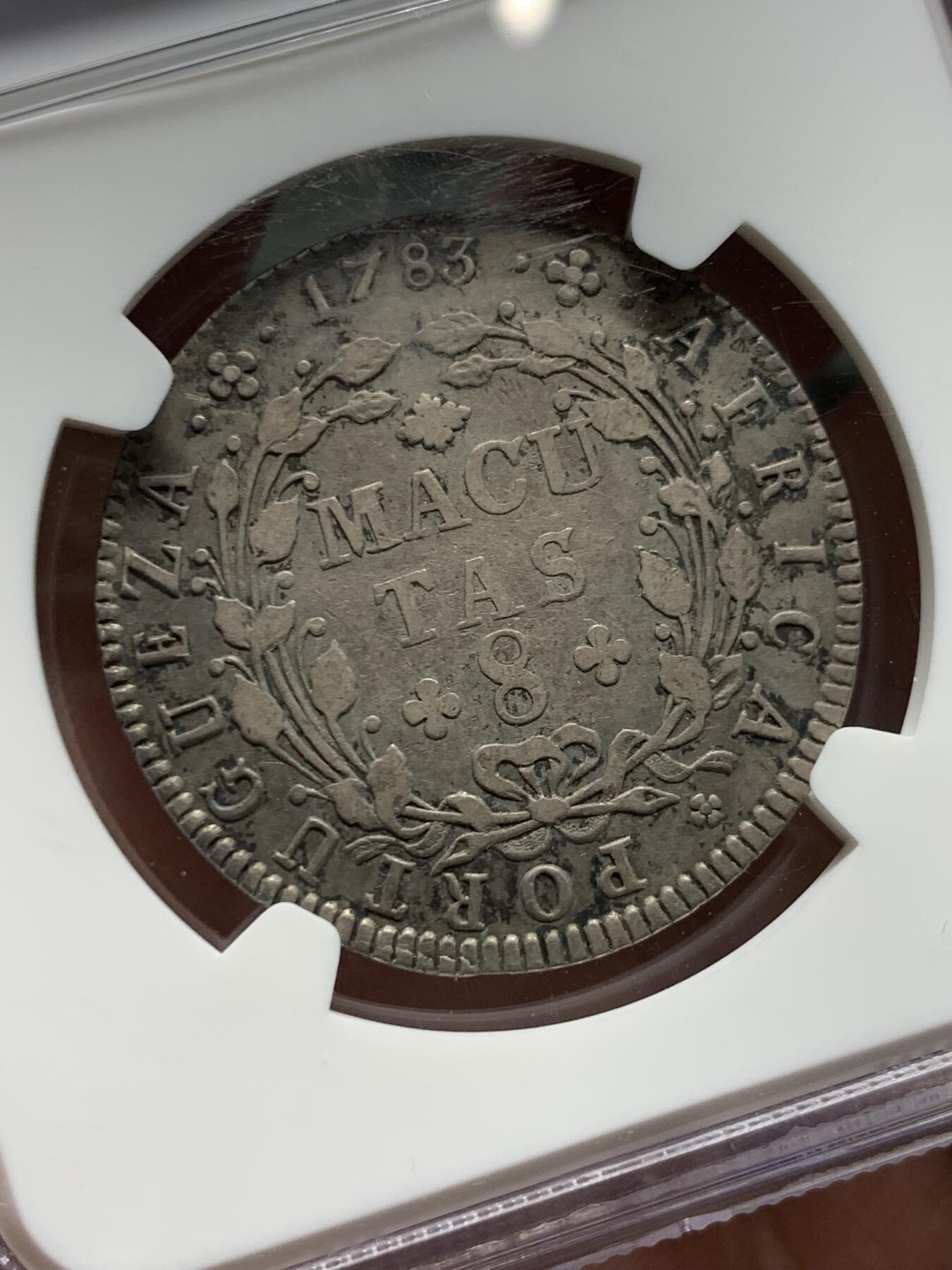 《竞宝斋》第433场 周日，周一 2场连拍 （全场包邮） NGC XF40 葡属安哥拉 1783年 8马库塔银币 原味好品 品种少见 这个状态值得收入