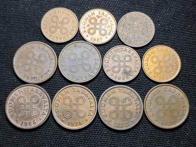 KK钱币收藏小铺  第359场  2月预留时间 周末发货 -  芬兰芬尼小铜币一组11枚