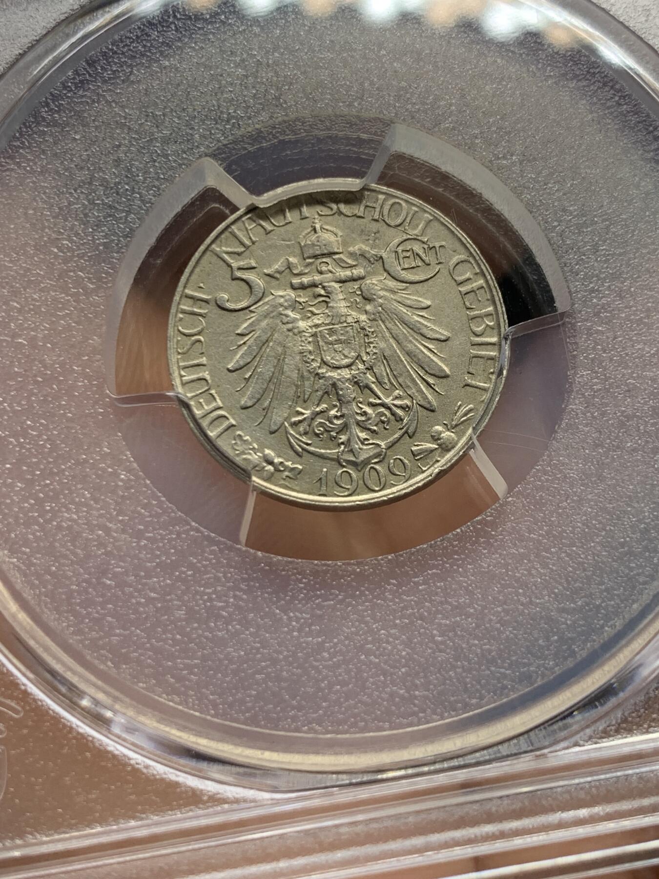 《竞宝斋》第433场 周日，周一 2场连拍 （全场包邮） PCGS AU 1909年青岛大德国宝5分 镍币之王
