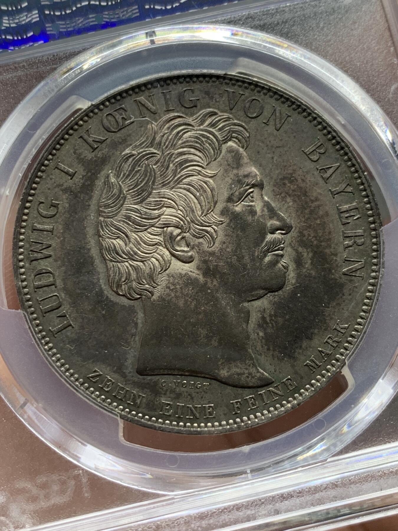 《竞宝斋》第433场 周日，周一 2场连拍 （全场包邮） PCGS AUD 德国 1828年巴伐利亚祝福王室历史协定泰勒 底板细腻 包浆也很不错 感觉错杀了
