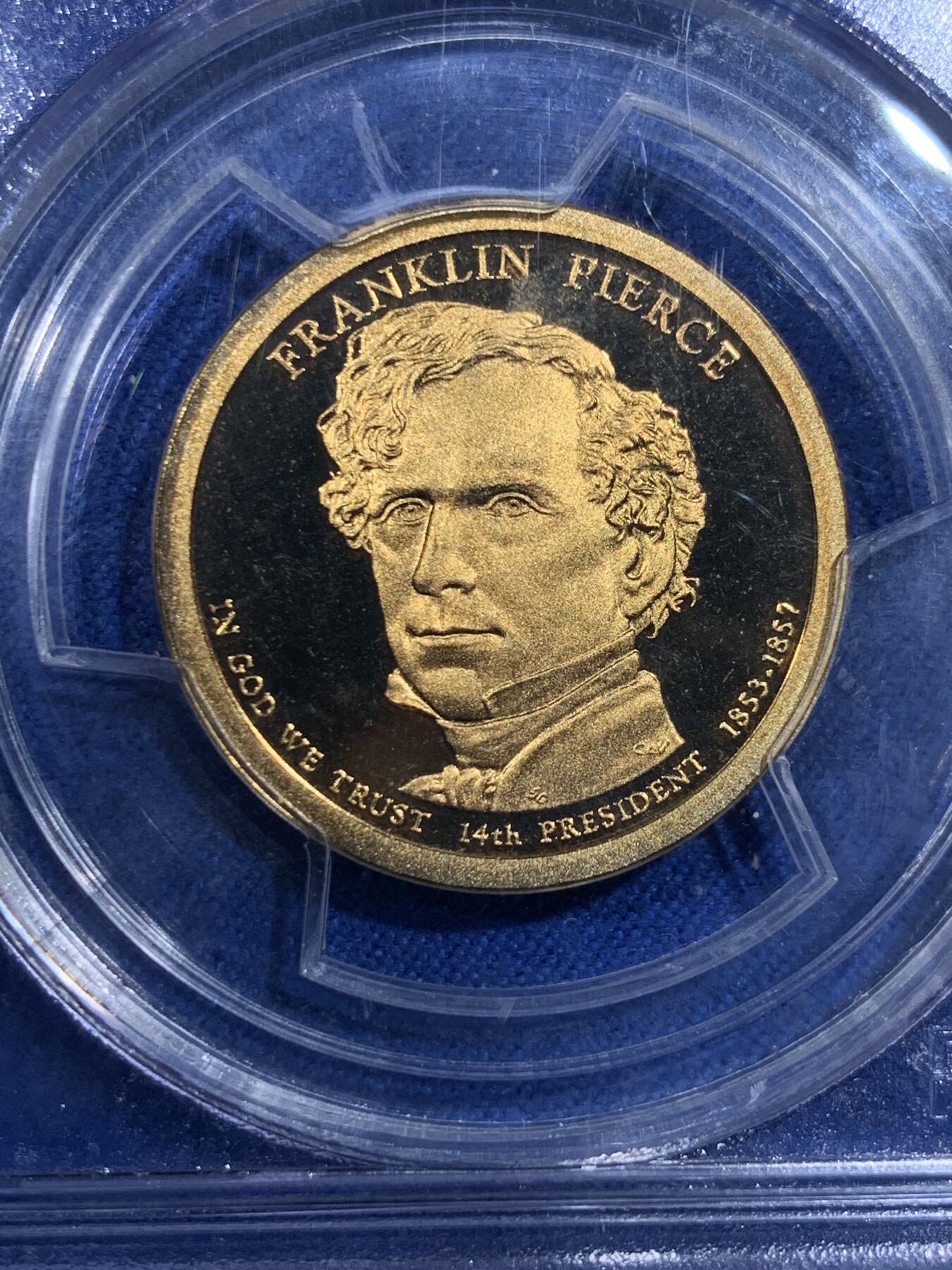 《竞宝斋》第433场 周日，周一 2场连拍 （全场包邮） PCGS PR69DCAM 美国总统币1美元-2010-S-富兰克林-皮尔斯