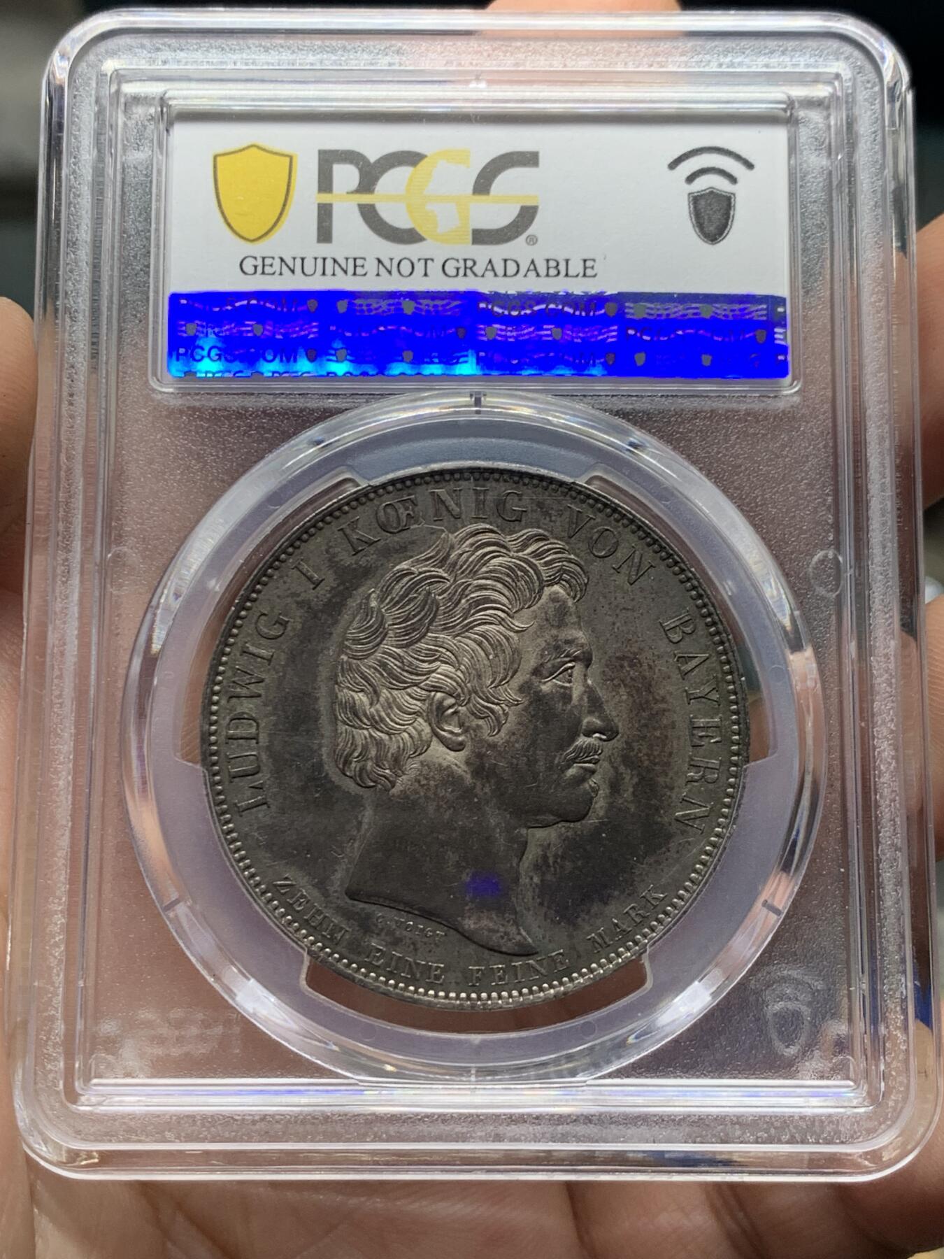 《竞宝斋》第433场 周日，周一 2场连拍 （全场包邮） PCGS AUD 德国 1828年巴伐利亚祝福王室历史协定泰勒 底板细腻 包浆也很不错 感觉错杀了