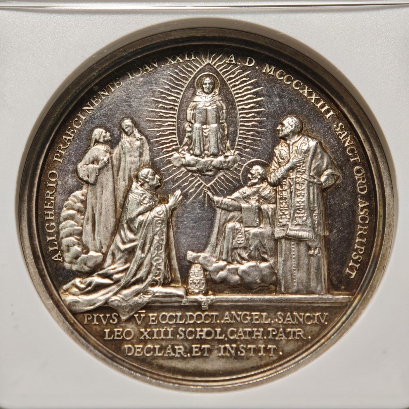 【德藏】世界币章拍卖第151期（拍品征集中~欢迎藏友联系） 1923年 梵蒂冈庇护十一世圣托马斯·阿奎那封圣高浮雕纪念银章 NGC UNC 人物刻画极其细致