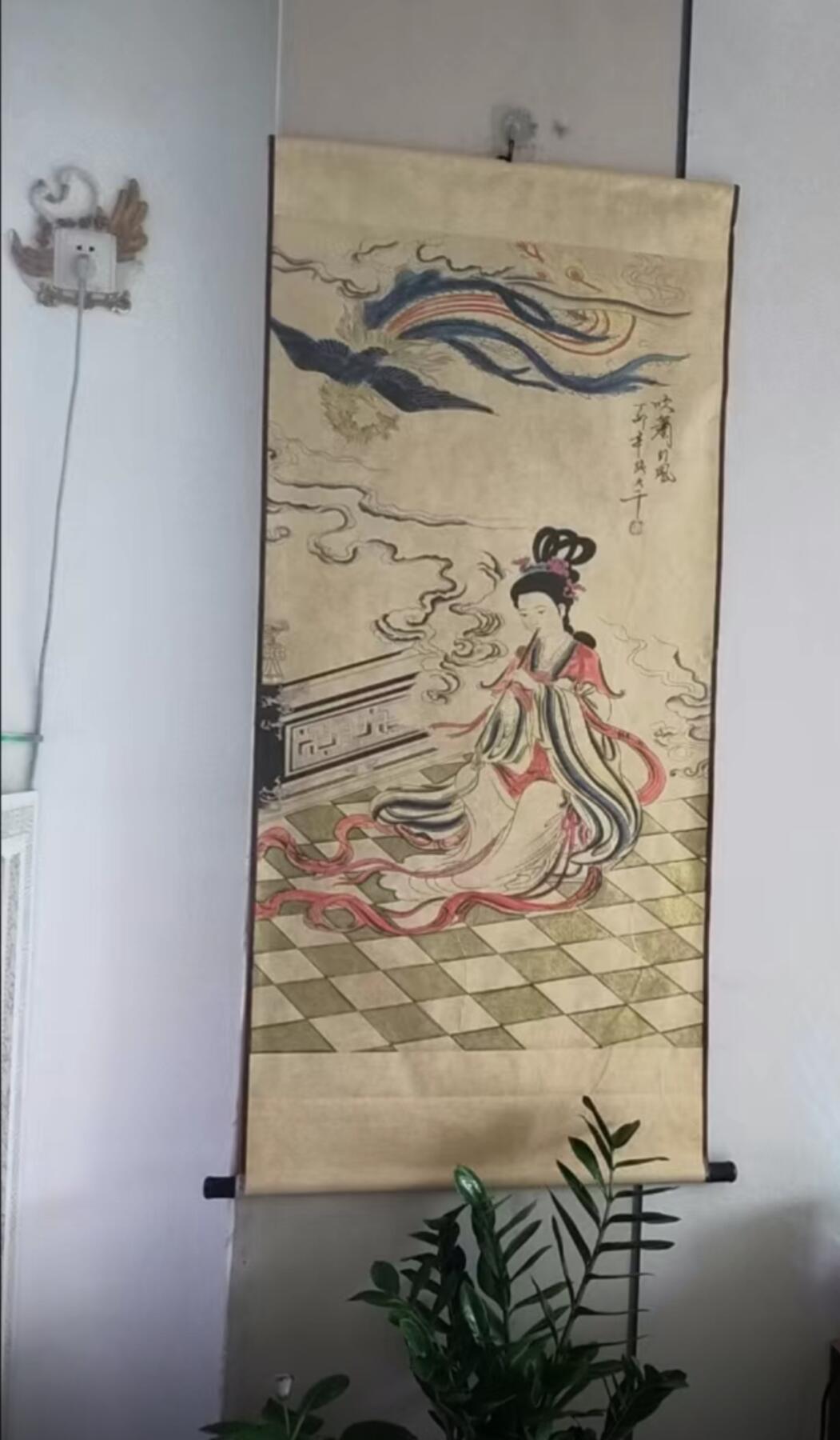 听雨轩（10） 名家名画中堂挂画（一）  张大千仕女吹箫图（仿古装饰画）