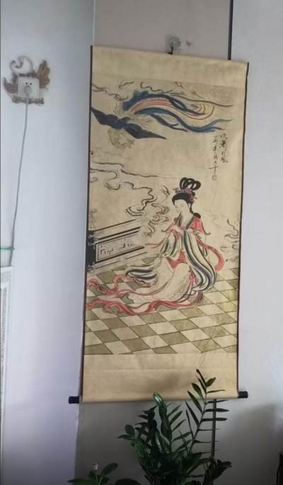 听雨轩（10） 名家名画中堂挂画（一） -  张大千仕女吹箫图（仿古装饰画）