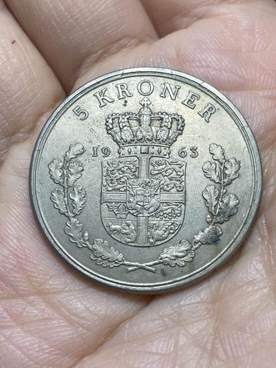 2025年第一百一十八场(总第一百四十四场）外国好品散币(免佣金) - 丹麦🇩🇰1963年5克朗(弗雷德里克九世第一版，C; S版)