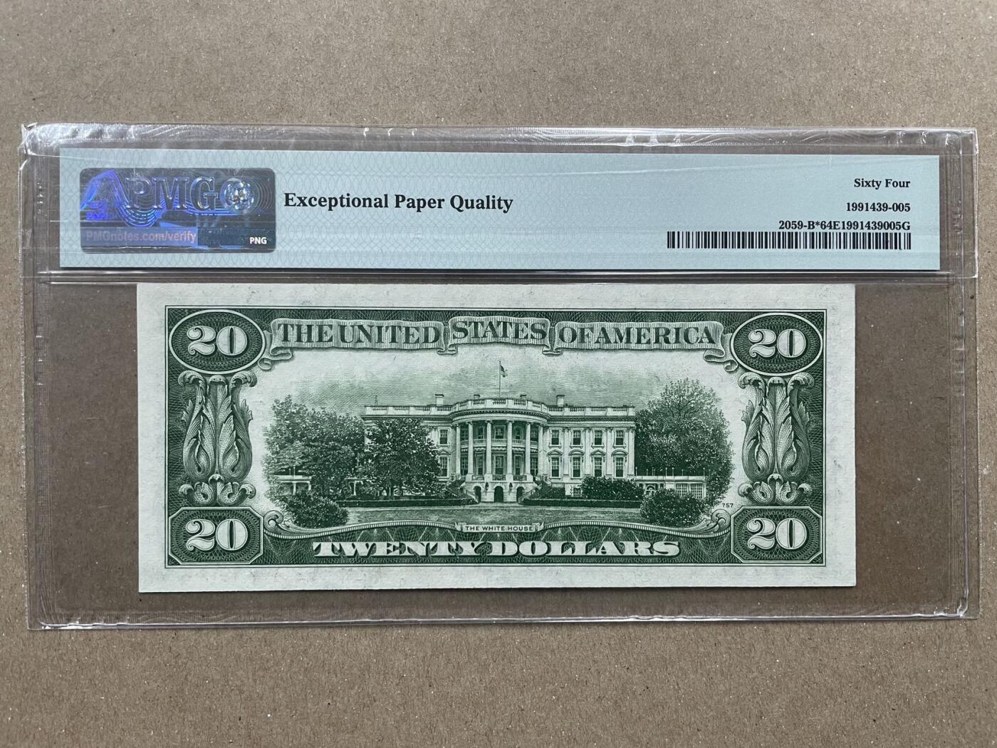 美国1950年正版20元补号 与1934年D版相同签名 纽约联储发行 PMG64EPQ B00857469*