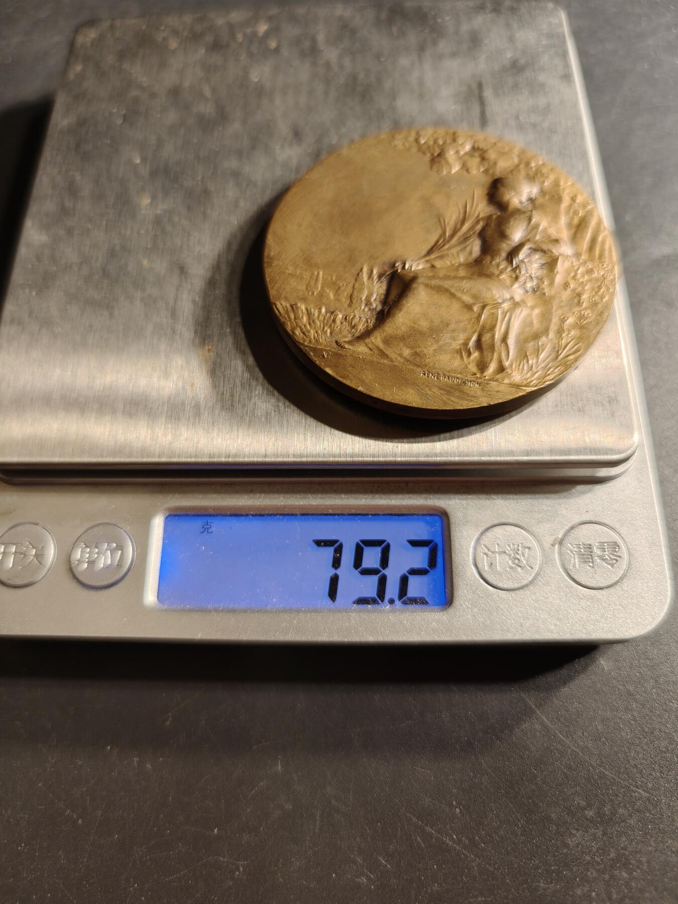 老王徽章第159期 法国勒内·博迪雄大铜章      直径54mm.   重量79.2g