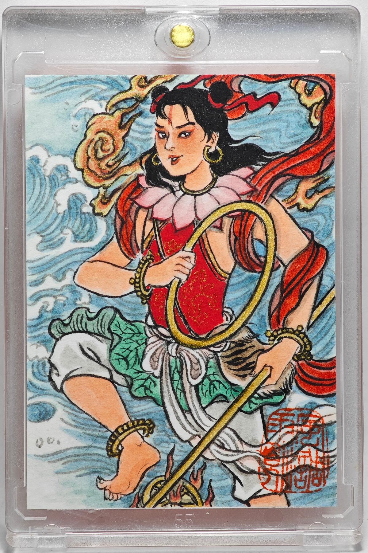 白泽拍卖卡牌手绘专场第27期 2025 卢艺丰手绘卡 三坛海会大神哪吒  卢艺丰背签绘 哪吒 卡砖封装