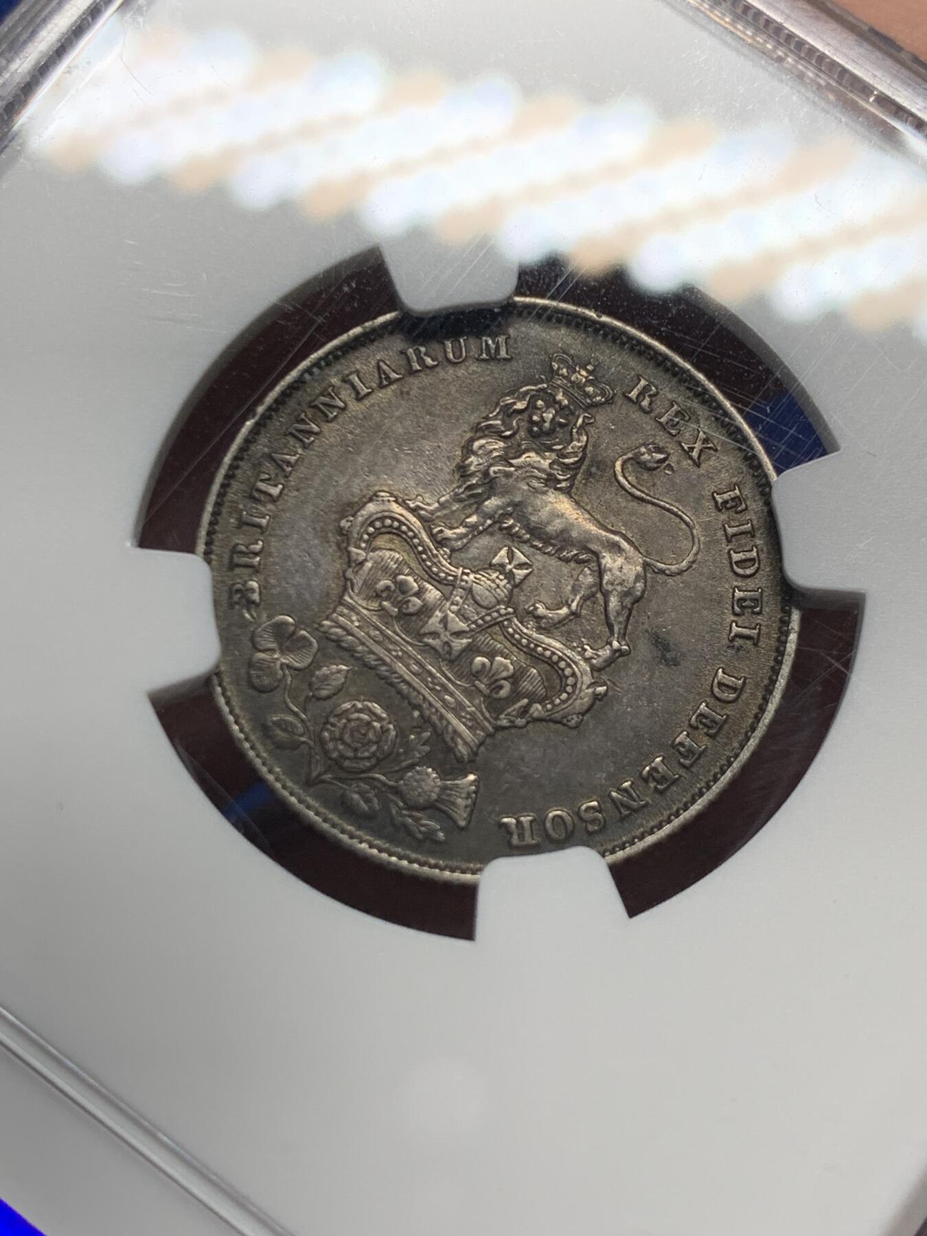 《竞宝斋》第433场 周日，周一 2场连拍 （全场包邮） NGC XF45 英国 1825年 乔治四世 1先令银币 黑彩