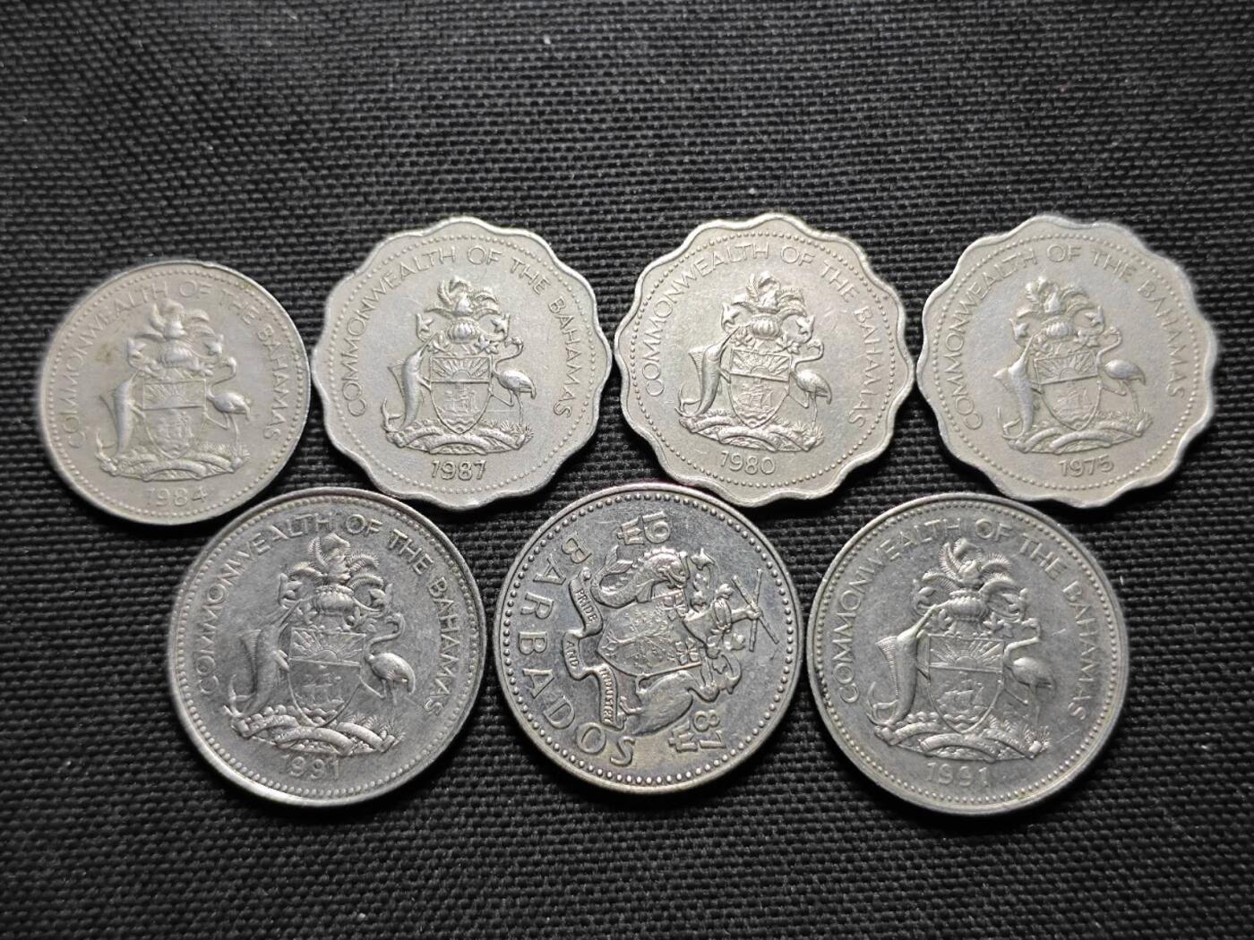 KK钱币收藏小铺  第359场  2月预留时间 周末发货  巴哈马6枚+巴巴多斯1枚一组7枚