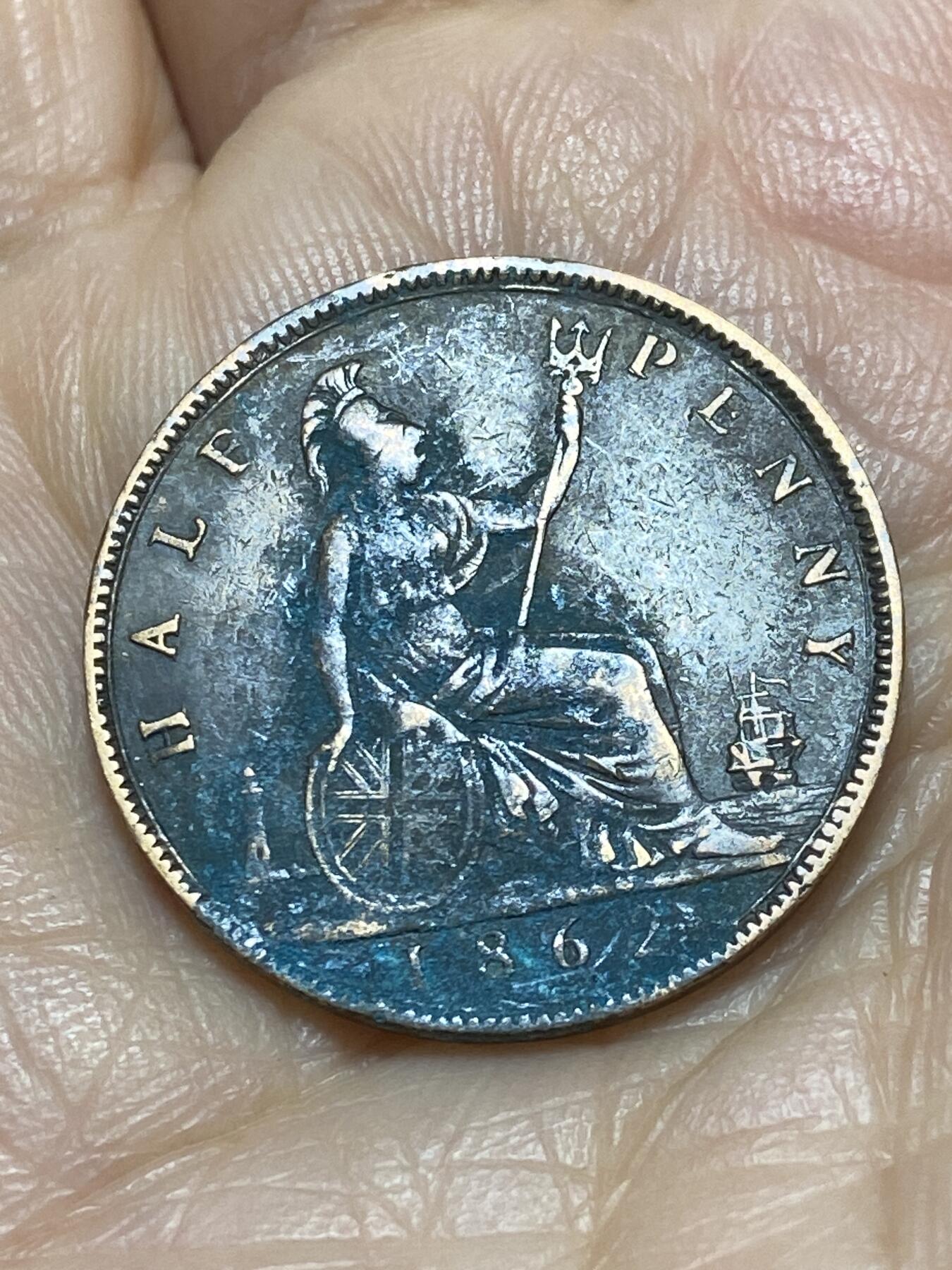 2025年第一百一十八场(总第一百四十四场）外国好品散币(免佣金) 英国🇬🇧1862年半便士(维多利亚女王中年桂冠第二版)