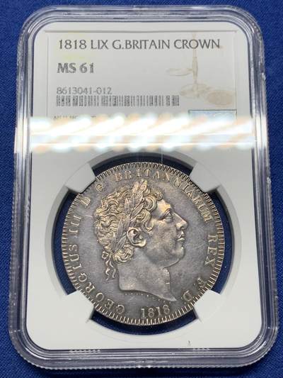 《竞宝斋》第433场 周日，周一 2场连拍 （全场包邮） - NGC MS61 英国 1818年 乔治三世 1克朗马剑大银币