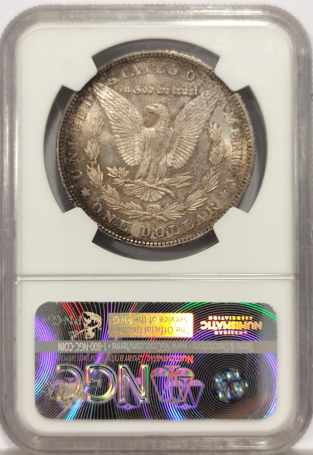 博洋堂世界钱币拍卖第144期（全场包邮） NGC MS63 美国1904年摩根银币O厂 两面金灰满彩，彩的色系统一，均匀