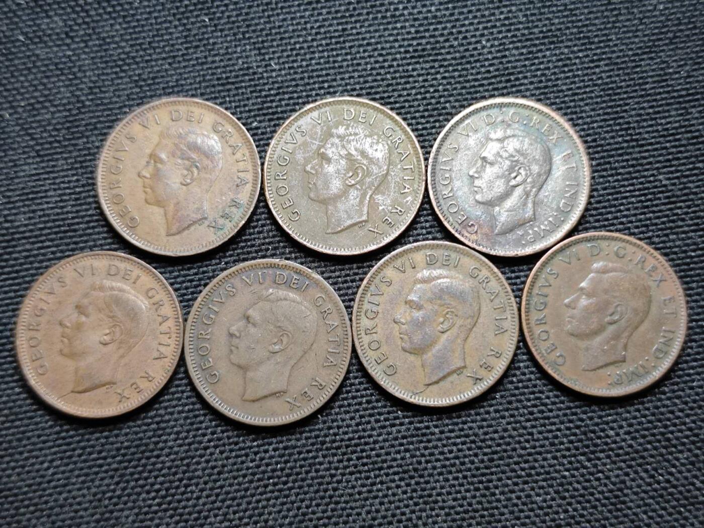 KK钱币收藏小铺  第359场  2月预留时间 周末发货  加拿大乔六1分铜币一组7枚