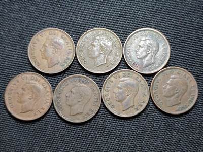 KK钱币收藏小铺  第359场  2月预留时间 周末发货 -  加拿大乔六1分铜币一组7枚