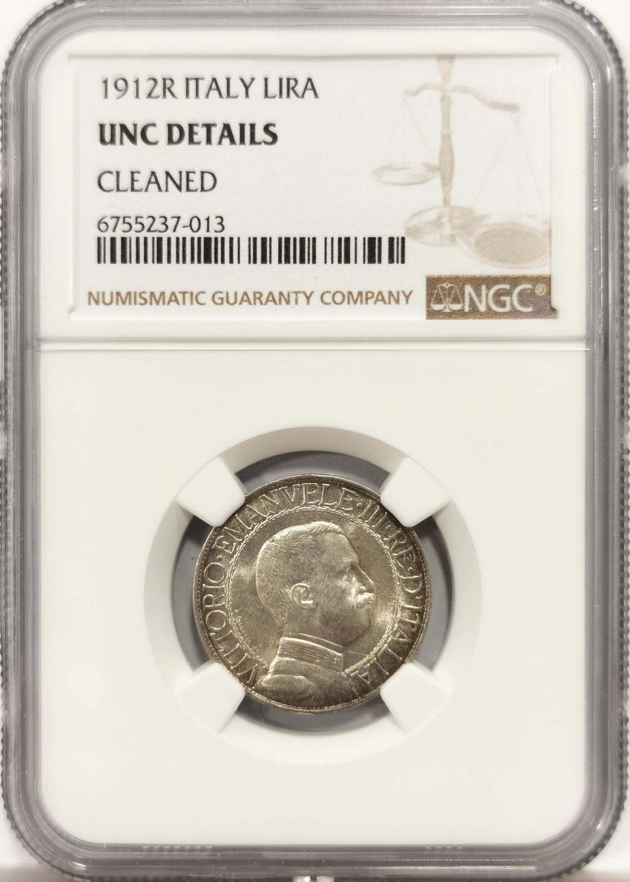 博洋堂世界钱币拍卖第144期（全场包邮） NGC UNC 意大利1912年马车1里拉银币 圈版 意大利经典马车，少见版别，发行量仅586.5万枚 NGC给了UNC，有出分机会