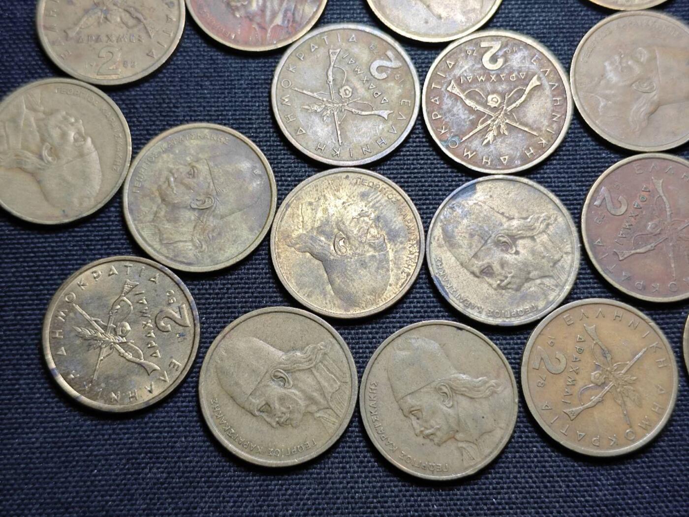 KK钱币收藏小铺  第359场  2月预留时间 周末发货  希腊2德拉克马铜币一组19枚