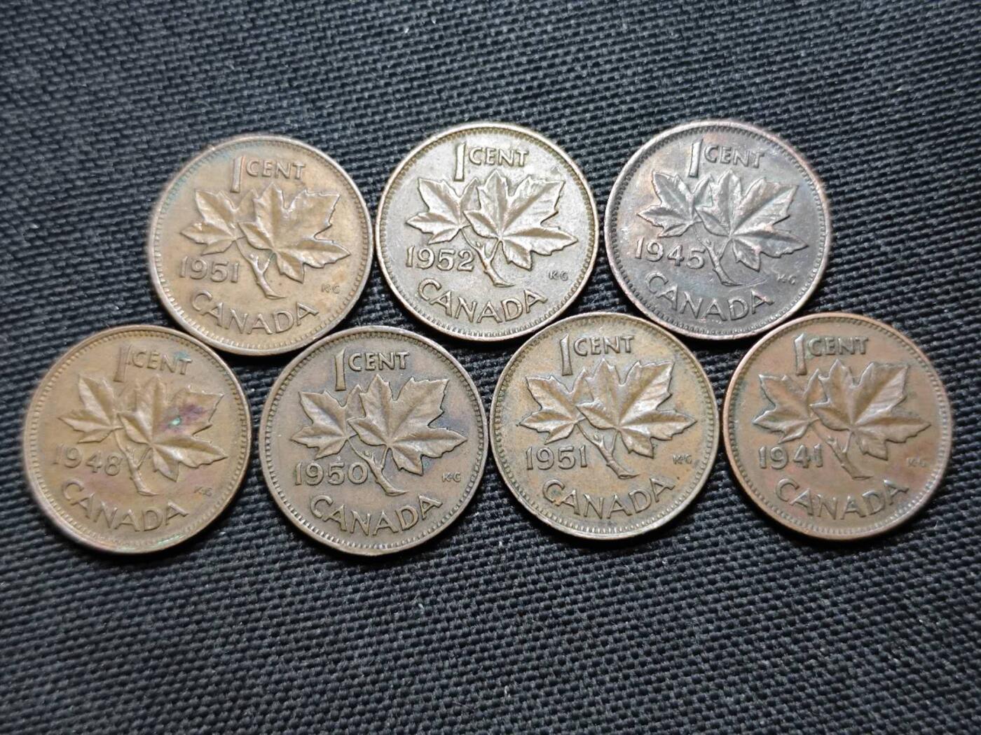 KK钱币收藏小铺  第359场  2月预留时间 周末发货  加拿大乔六1分铜币一组7枚