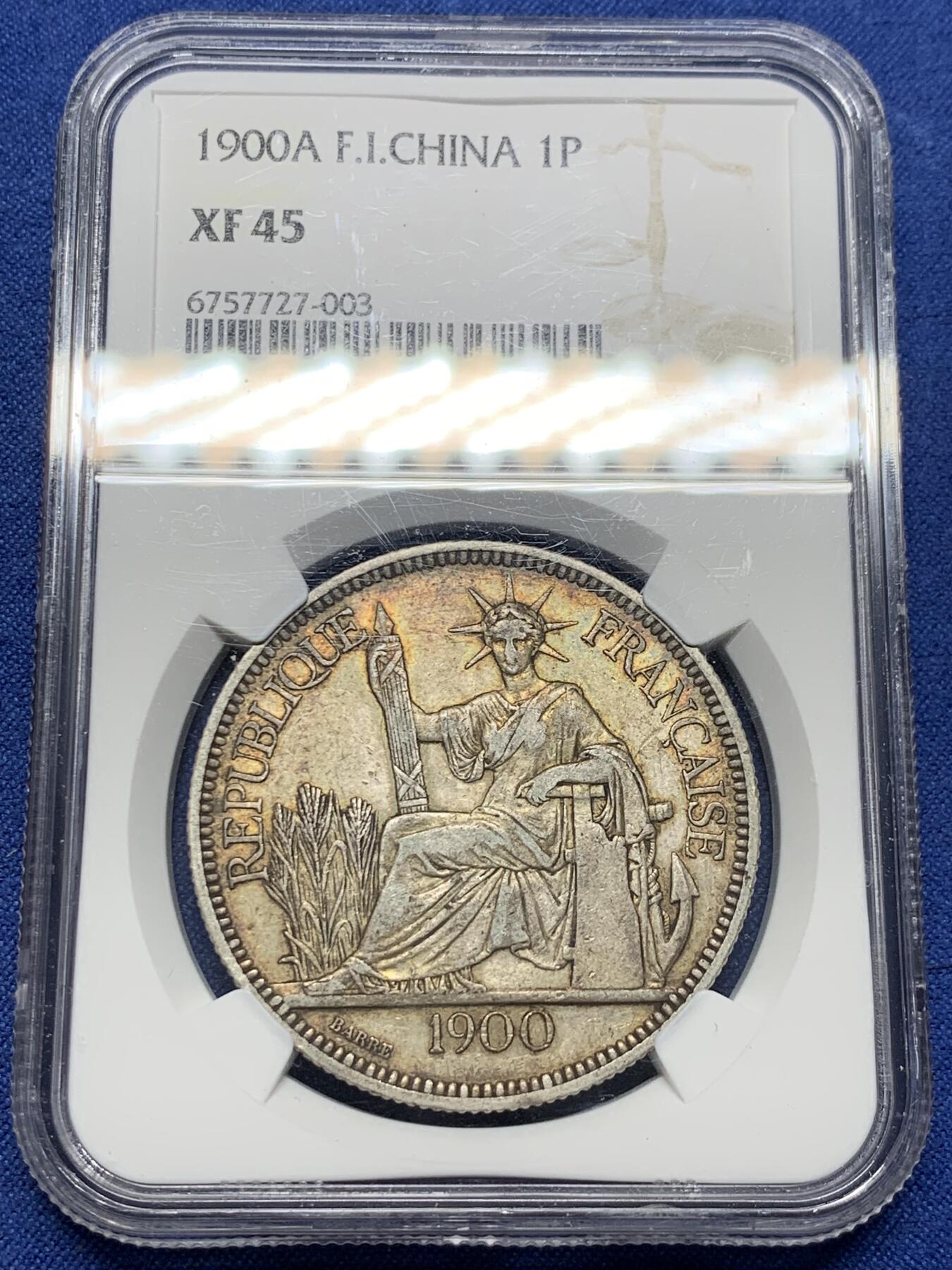 《竞宝斋》第433场 周日，周一 2场连拍 （全场包邮） NGC XF45 法属印度支那 1900年A 坐洋一元银币