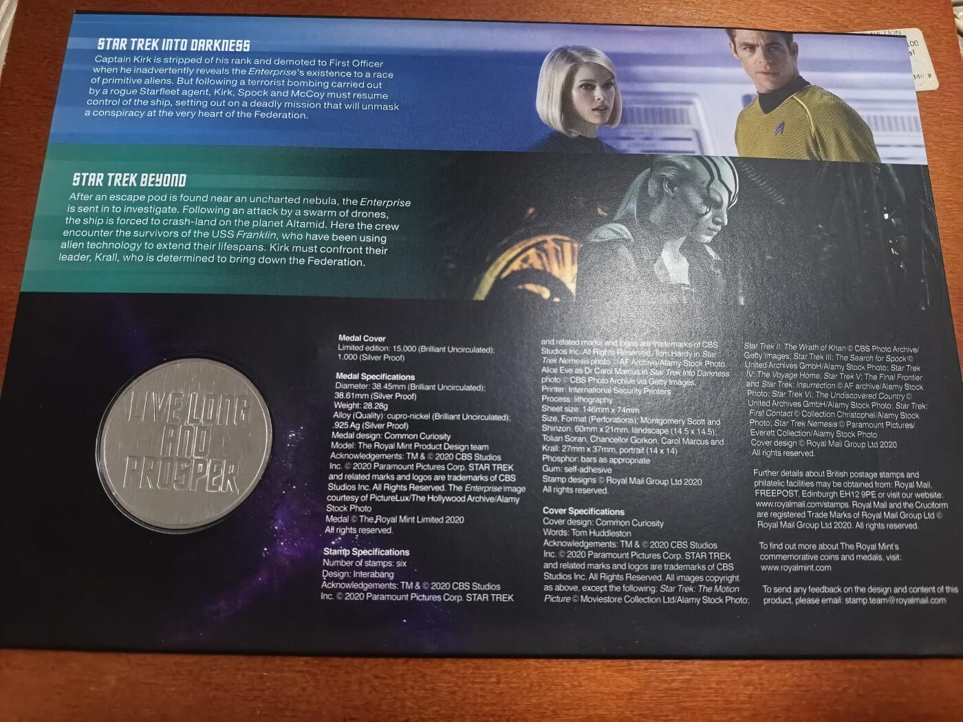 长老汇蛇年精选第六十八场拍卖 2020英国皇家邮政星际迷航千禧号飞船邮币封首日封，含1枚同主题铜镍章，限量发行