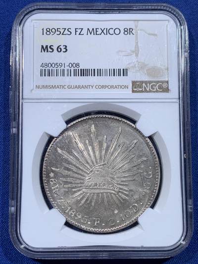 《竞宝斋》第433场 周日，周一 2场连拍 （全场包邮） - NGC MS63 墨西哥 1895年ZS FZ版 花边鹰洋 凝霜感强烈