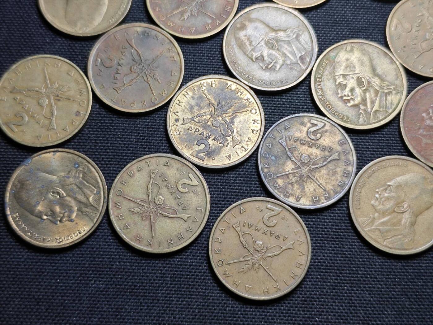 KK钱币收藏小铺  第359场  2月预留时间 周末发货  希腊2德拉克马铜币一组19枚