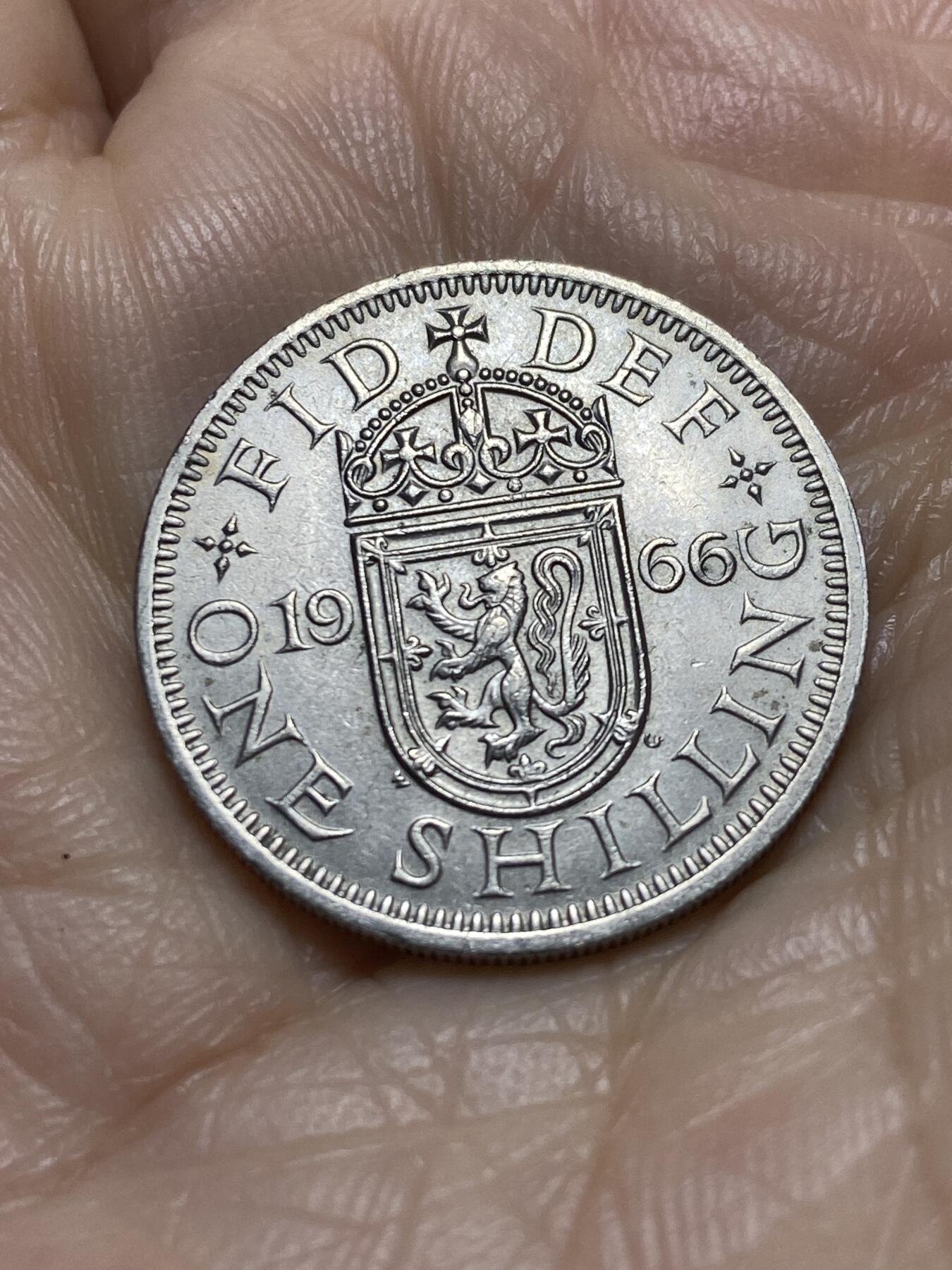 2025年第一百一十八场(总第一百四十四场）外国好品散币(免佣金) 英国🇬🇧1966年1先令(伊丽莎白二世青年桂冠第二版，苏格兰盾徽版)