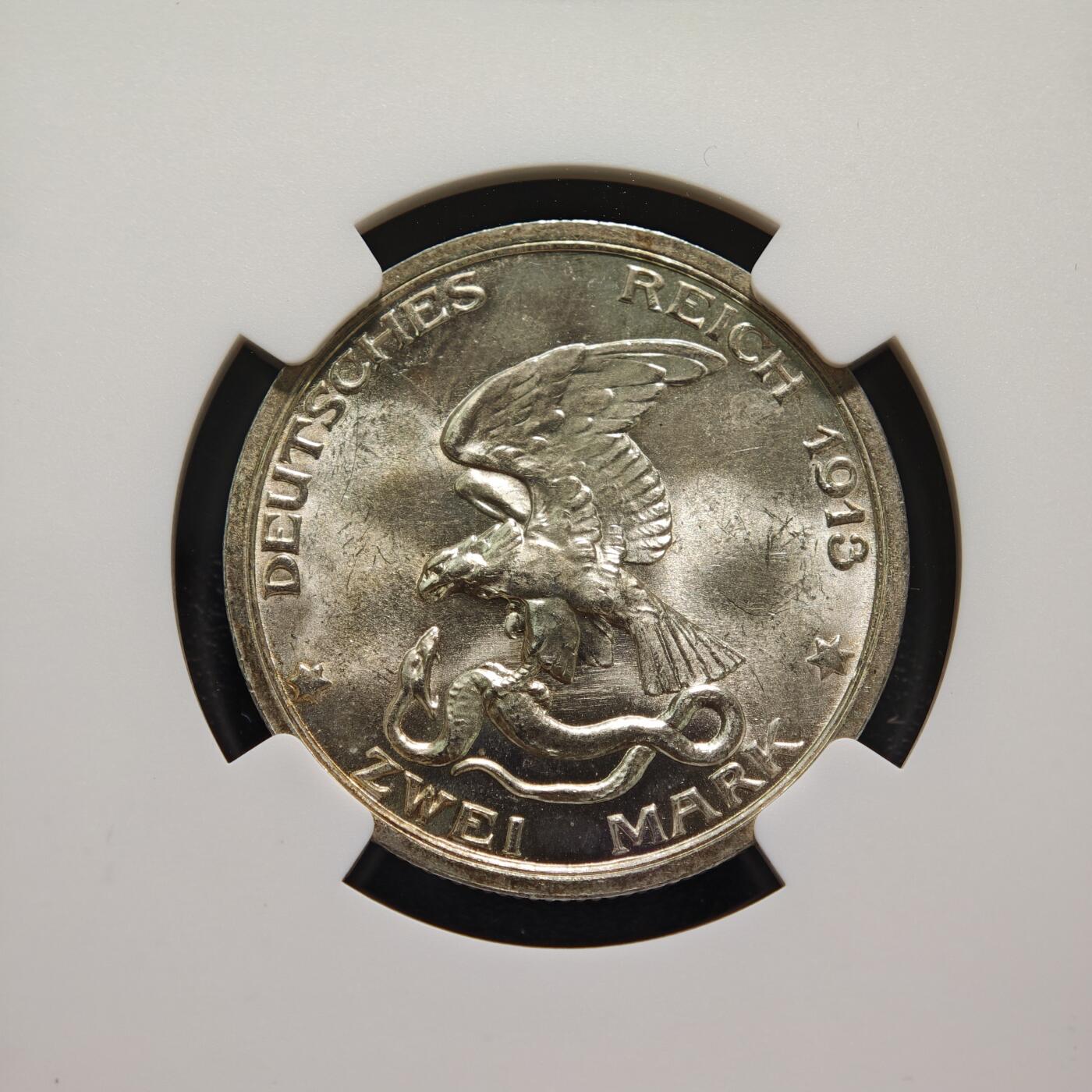 【德藏】世界币章拍卖第151期（拍品征集中~欢迎藏友联系） 1913年 德国普鲁士战胜拿破仑2马克银币 NGC MS64 转光十足