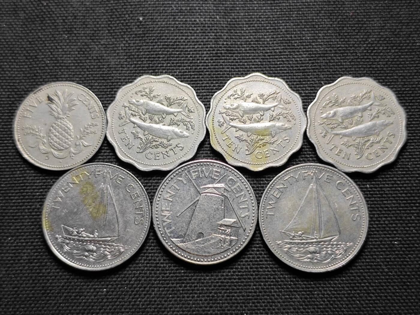 KK钱币收藏小铺  第359场  2月预留时间 周末发货  巴哈马6枚+巴巴多斯1枚一组7枚