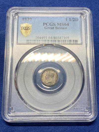 《竞宝斋》第433场 周日，周一 2场连拍 （全场包邮） - PCGS MS64 英国1839年小维1.5便士 高分罕见