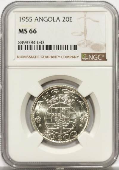 博洋堂世界钱币拍卖第144期（全场包邮） - NGC MS66 葡属安哥拉1955年20埃斯库多银币 光感强联 收藏级高分好品