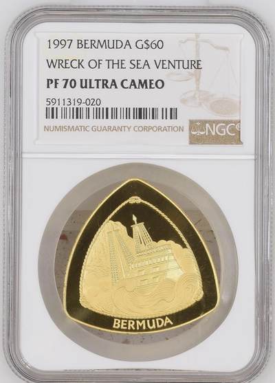 第180期拍卖【长期征集拍品】【北京币展专场】 - 百慕大1997年1盎司三角形金币。ngc唯一70分
