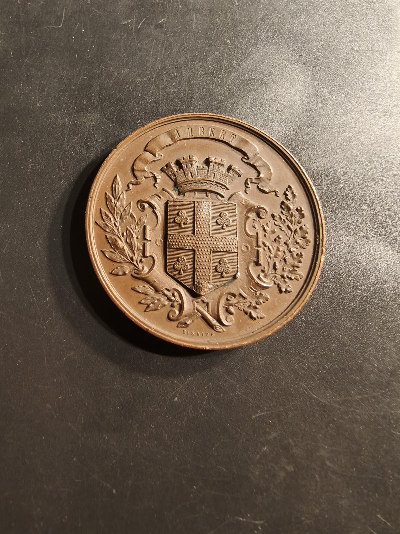 老王徽章第159期 法国多姆山省议会赠大铜章     直径46mm.   重量46.6g