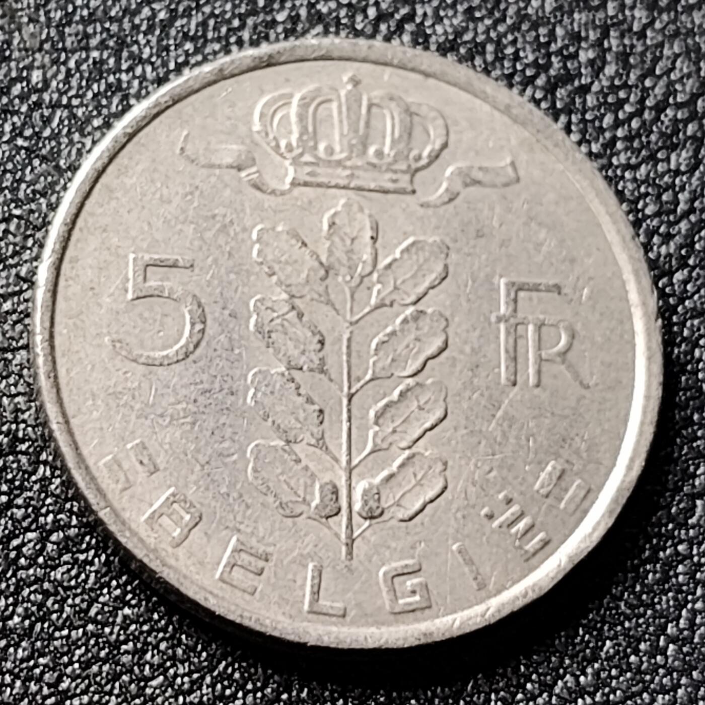 泉币菌-第118场-精品福利场 比利时1975年5法郎铜镍币（佛兰芒文版BELGIË），谷物女神，24mm