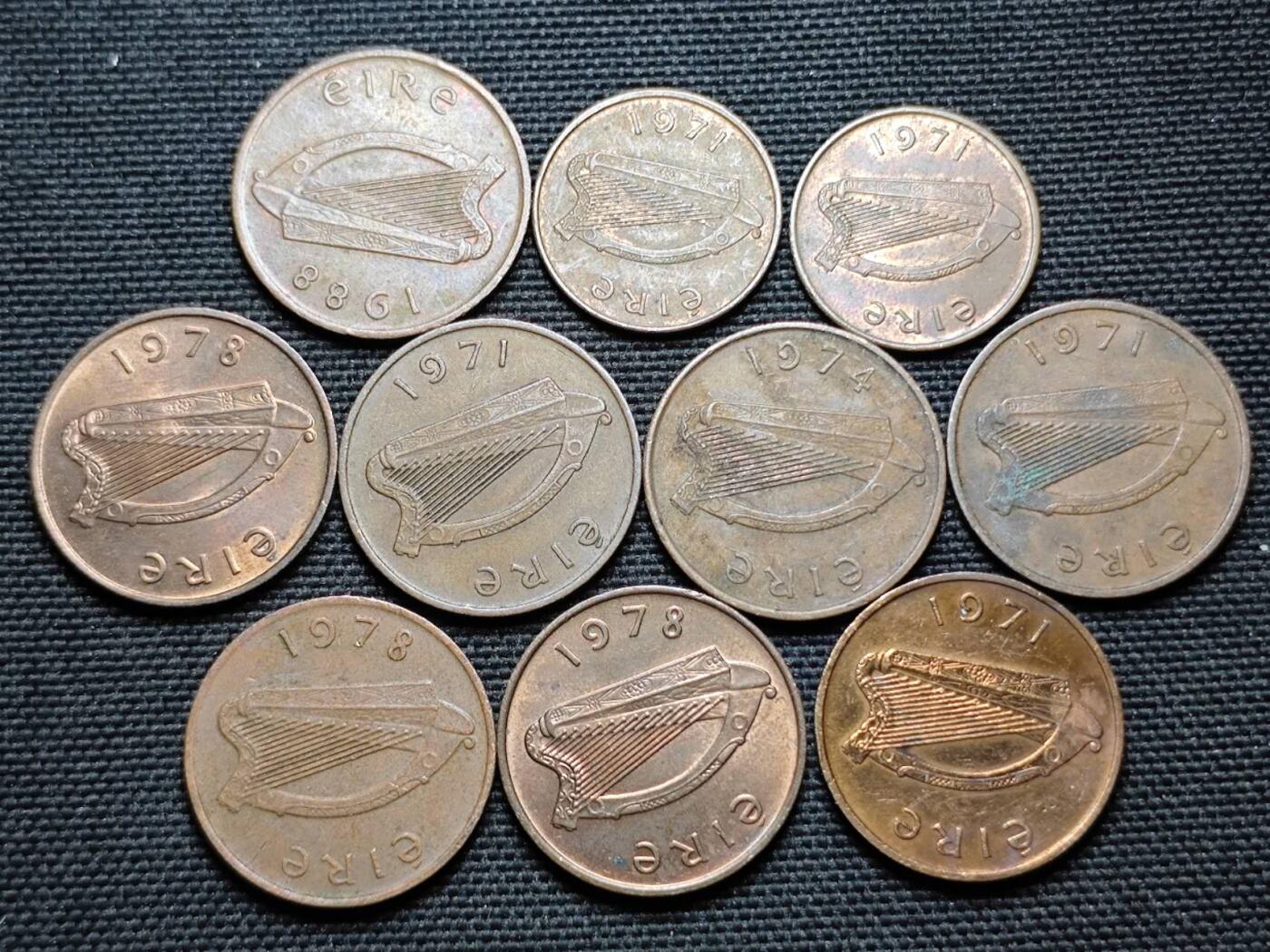 KK钱币收藏小铺  第359场  2月预留时间 周末发货  爱尔兰铜币镍币一组19枚