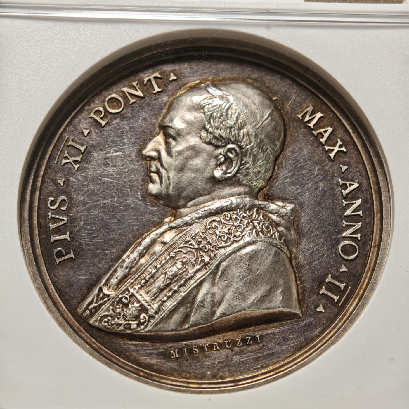 【德藏】世界币章拍卖第151期（拍品征集中~欢迎藏友联系） 1923年 梵蒂冈庇护十一世圣托马斯·阿奎那封圣高浮雕纪念银章 NGC UNC 人物刻画极其细致