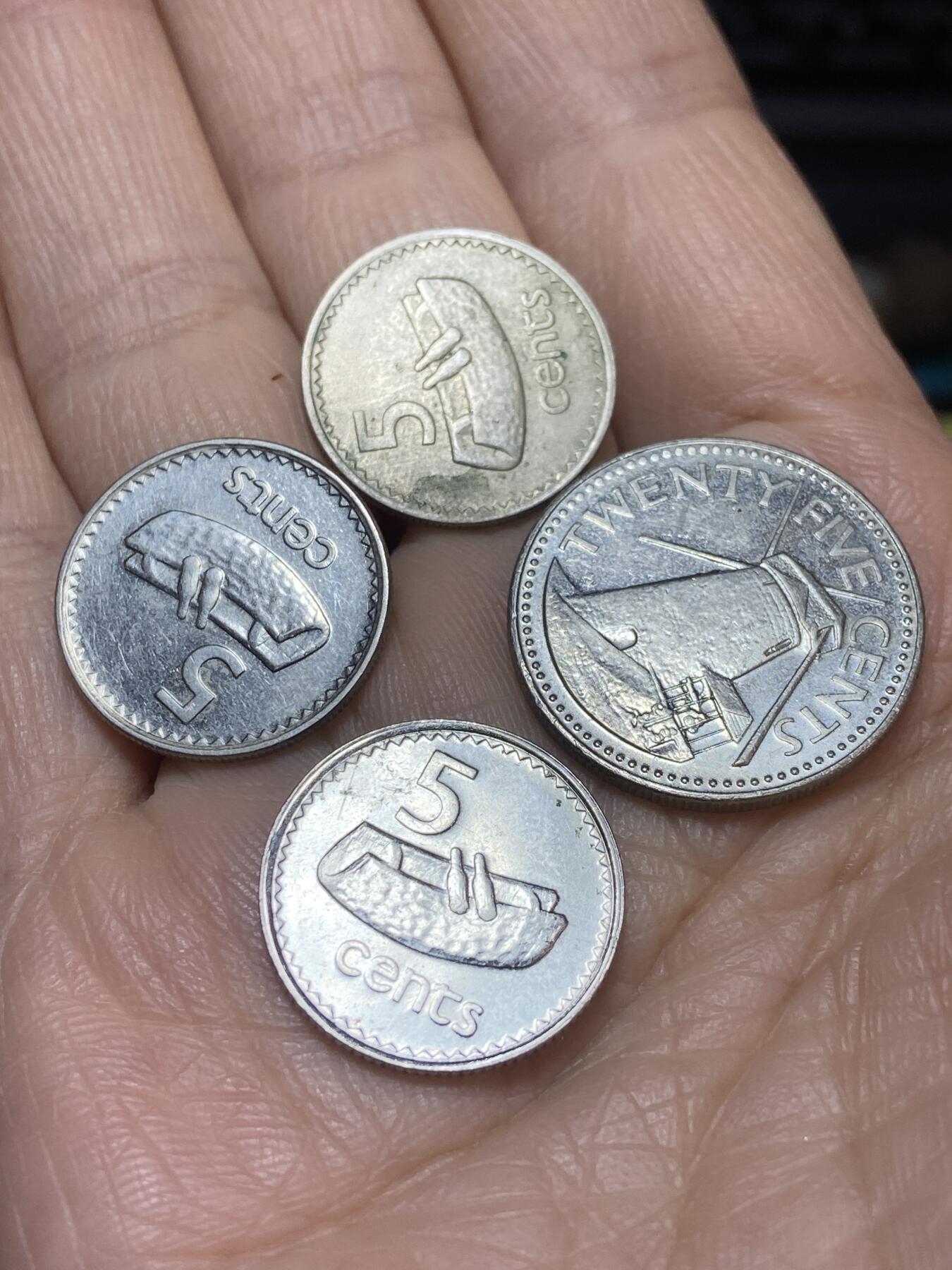 2025年第一百一十八场(总第一百四十四场）外国好品散币(免佣金) 散币4枚：斐济🇫🇯1979年1992年1997年5分，巴巴多斯🇧🇧1987年25分