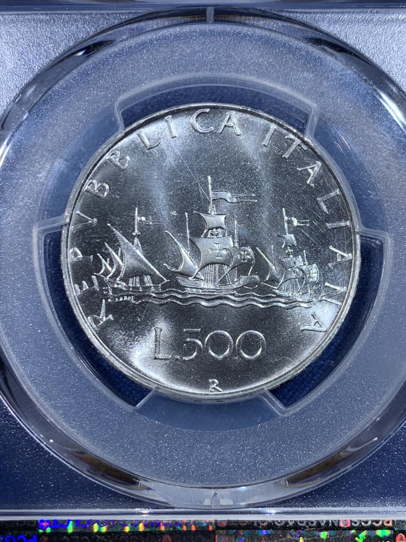 《竞宝斋》第433场 周日，周一 2场连拍 （全场包邮） PCGS MS67 意大利 1983年 人妻帆船500里拉 普制银币 PCGS亚军分，发行量不到77000枚，普制高分难得少见