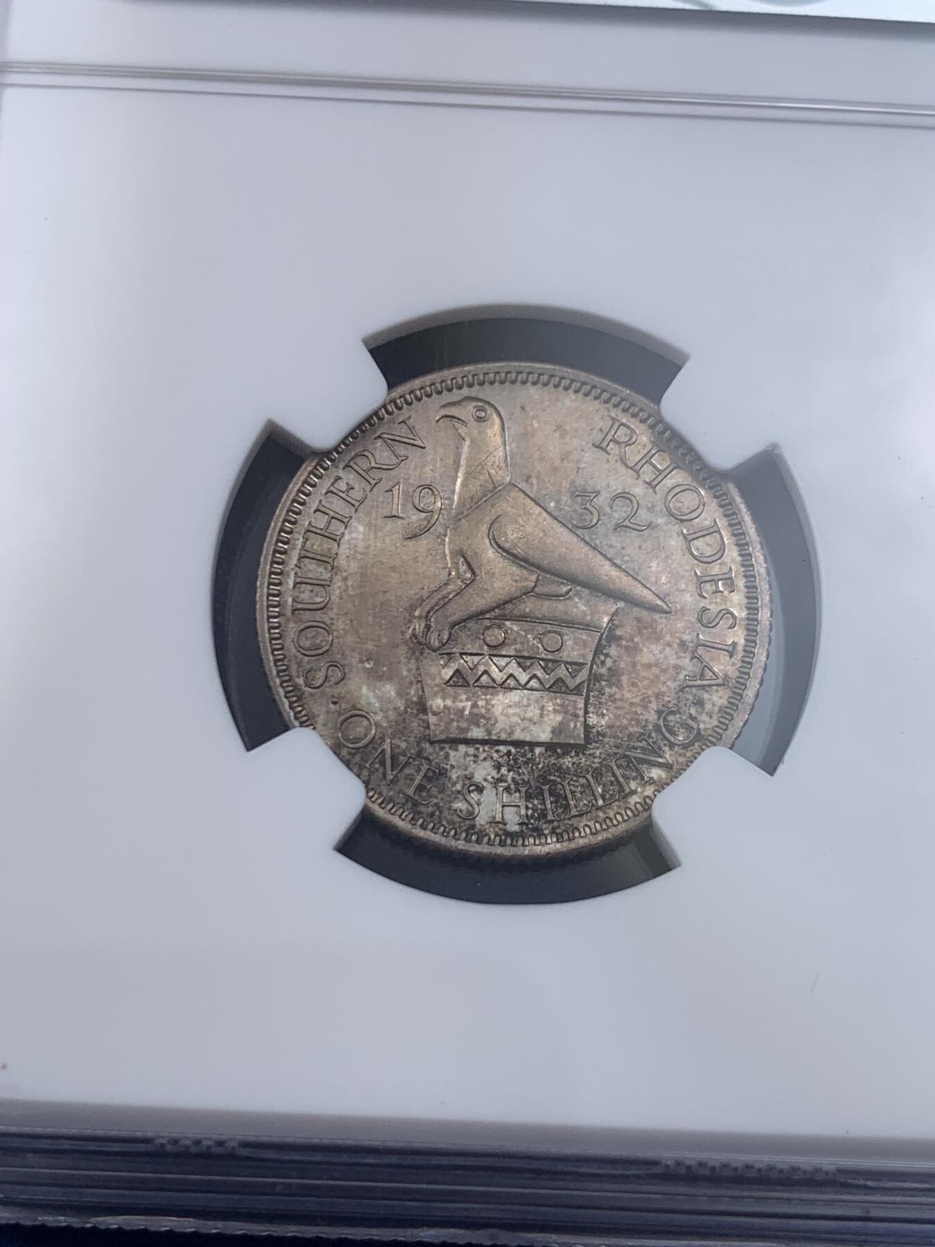 《竞宝斋》第433场 周日，周一 2场连拍 （全场包邮） NGC PF63-65 南罗德西亚 1932年 乔五 精制银币一组 一枚难寻 发行量496套 最新裸币成交1.6W