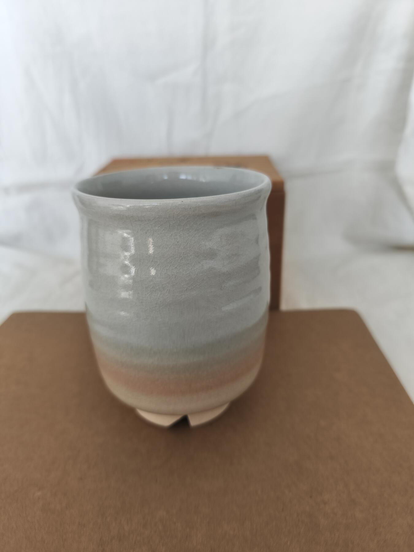 海外回流精品拍卖11.2 原木盒全新萩烧大汤吞杯 高桥 鄉川两个款
