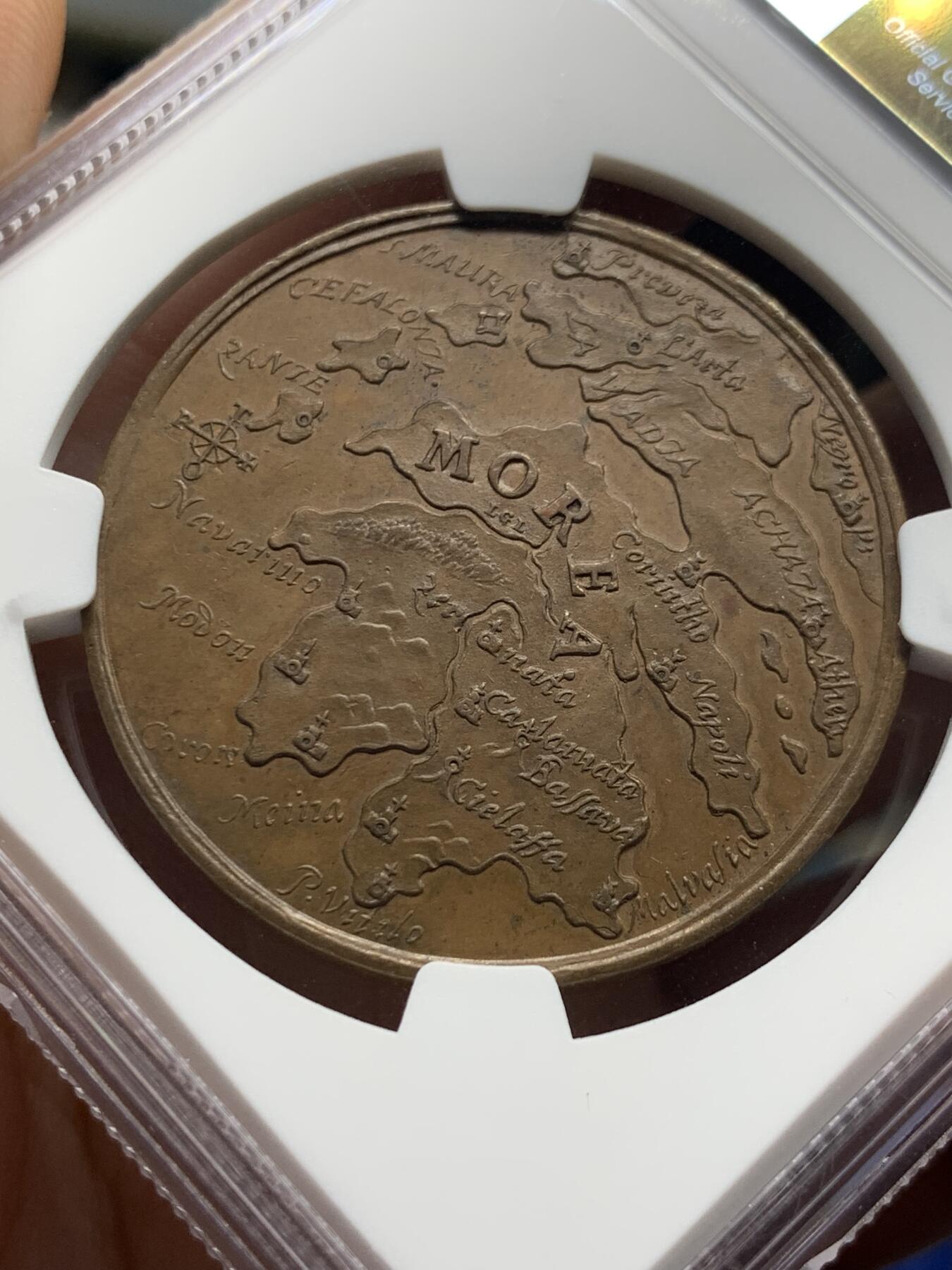 《竞宝斋》第433场 周日，周一 2场连拍 （全场包邮） NGC MS63BN 1685年意大利威尼斯征服战争青铜纪念章 意大利钱币学会（SNI）认证此类战功章为