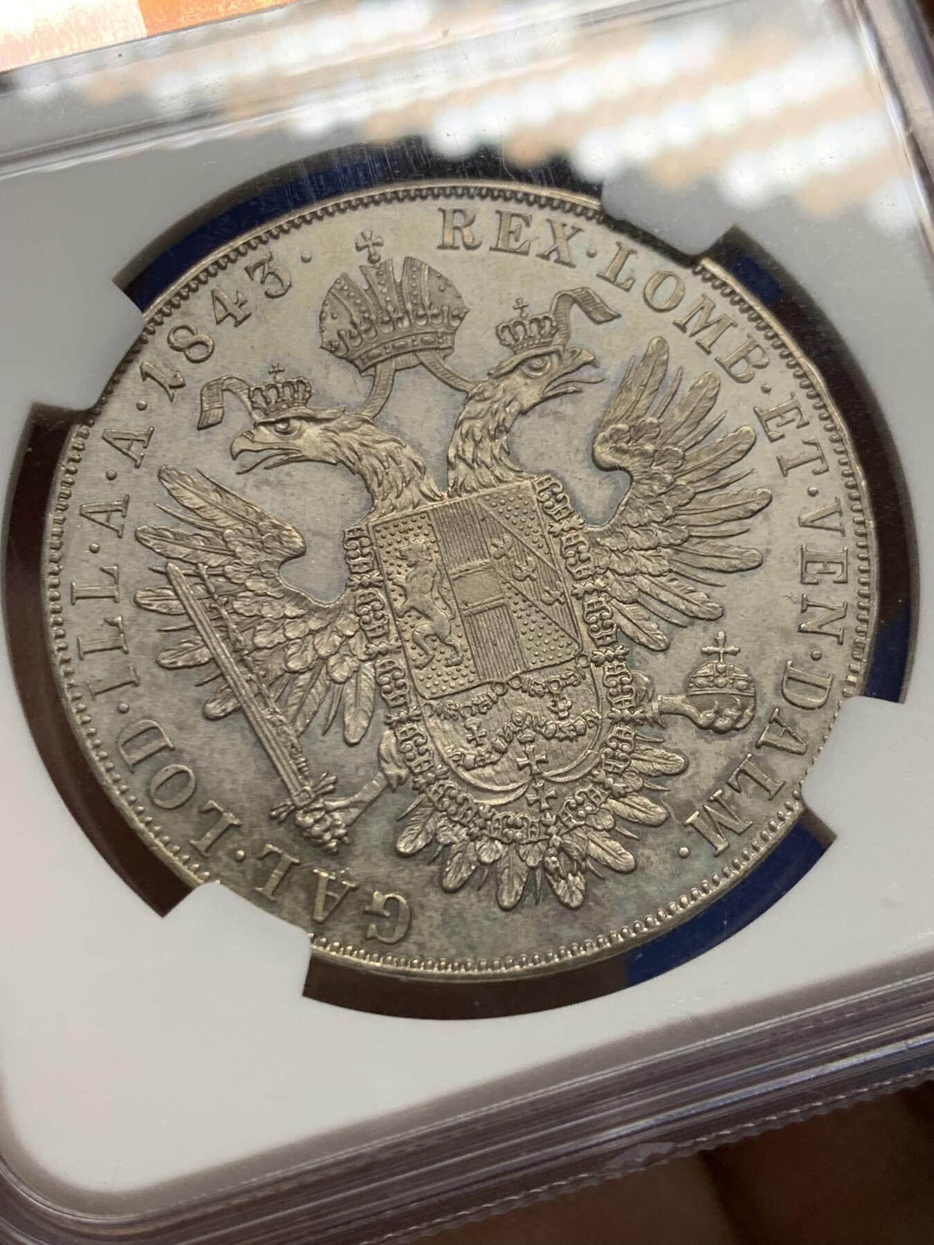 《竞宝斋》第433场 周日，周一 2场连拍 （全场包邮） NGC MS61 奥地利帝国 1843/2A 斐迪南一世 泰勒银币 唯一冠军分 不可多得的藏品