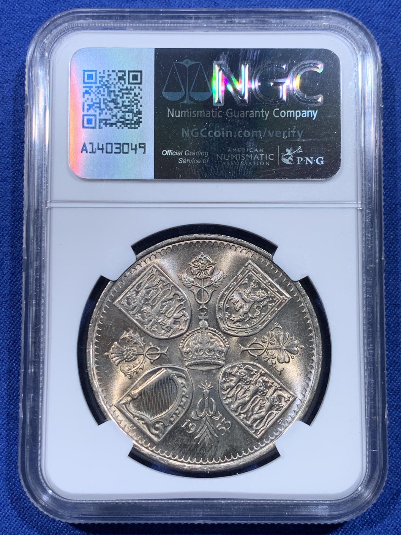 《竞宝斋》第433场 周日，周一 2场连拍 （全场包邮） NGC MS65 英国1953年伊丽莎白二世登基克朗型纪念币