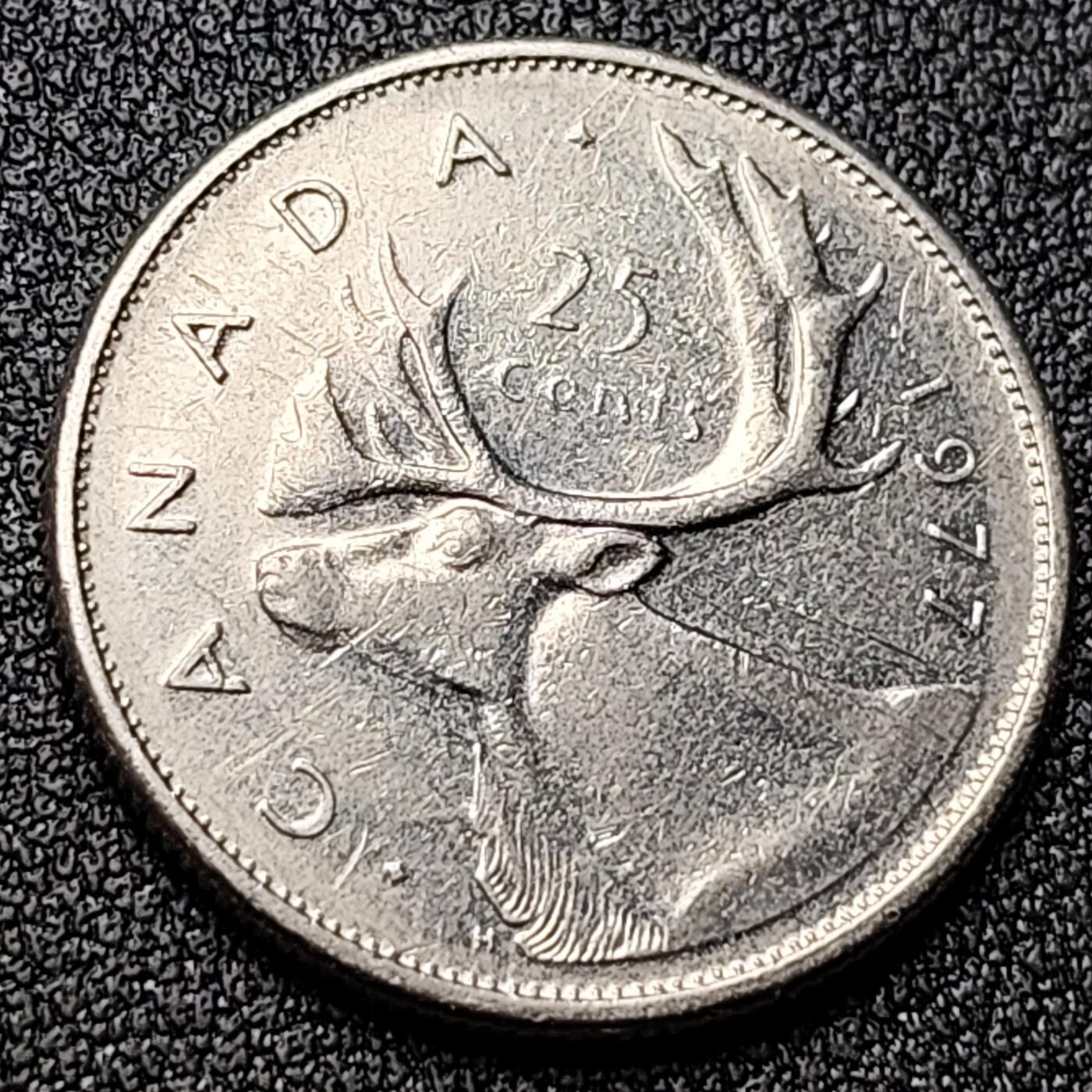 泉币菌-第118场-精品福利场 高币值 加拿大1977年1/4加拿大元 伊丽莎白二世 驯鹿 24mm 