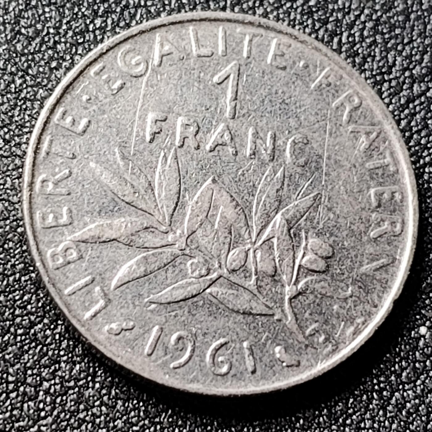 泉币菌-第118场-精品福利场 法国早期（1961年）1法郎镍币  播种女神 入欧前 末版 绝版币