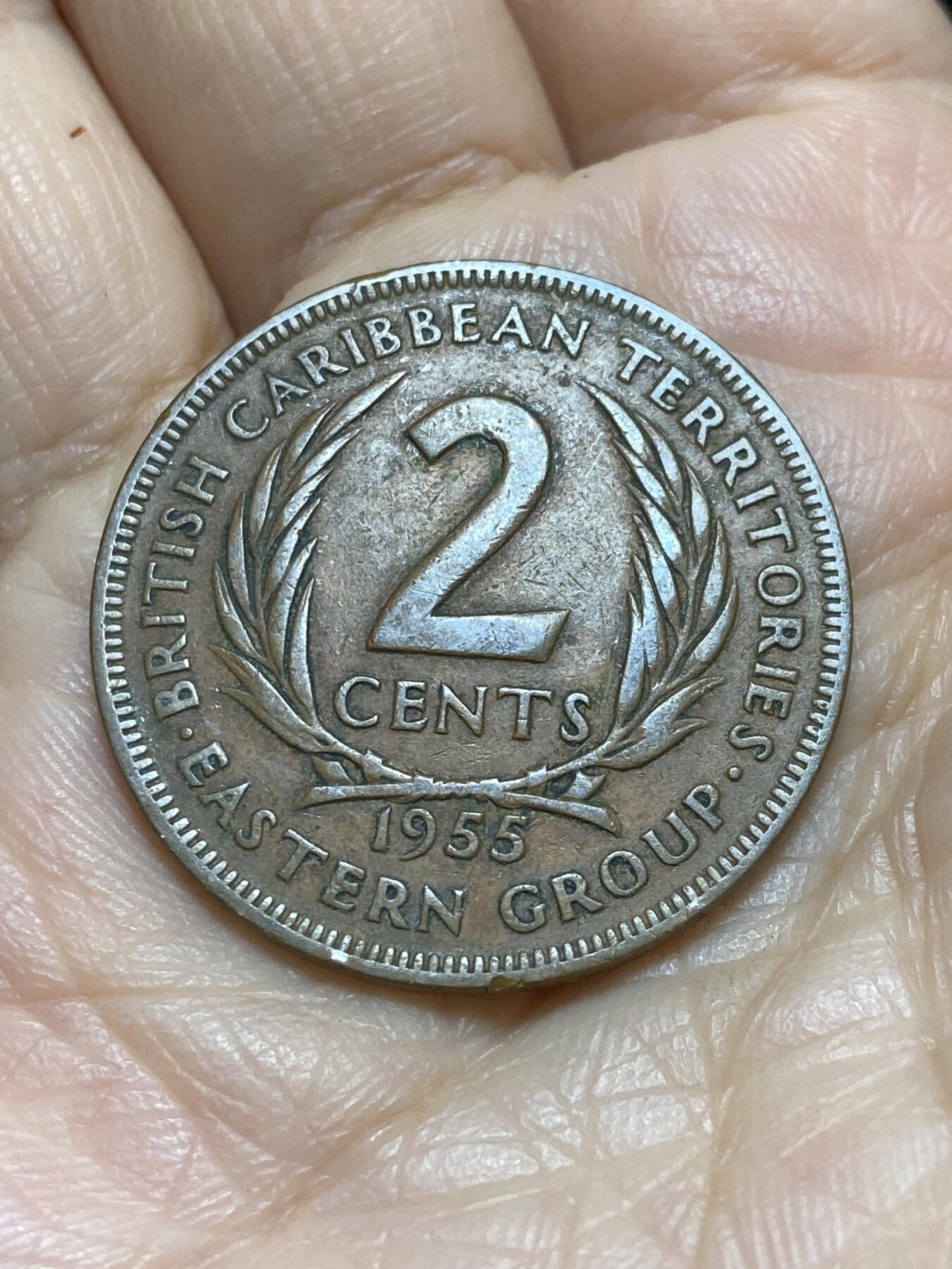 2025年第一百一十八场(总第一百四十四场）外国好品散币(免佣金) 英属加勒比领地1955年2分(伊丽莎白二世青年带冠，首发年)