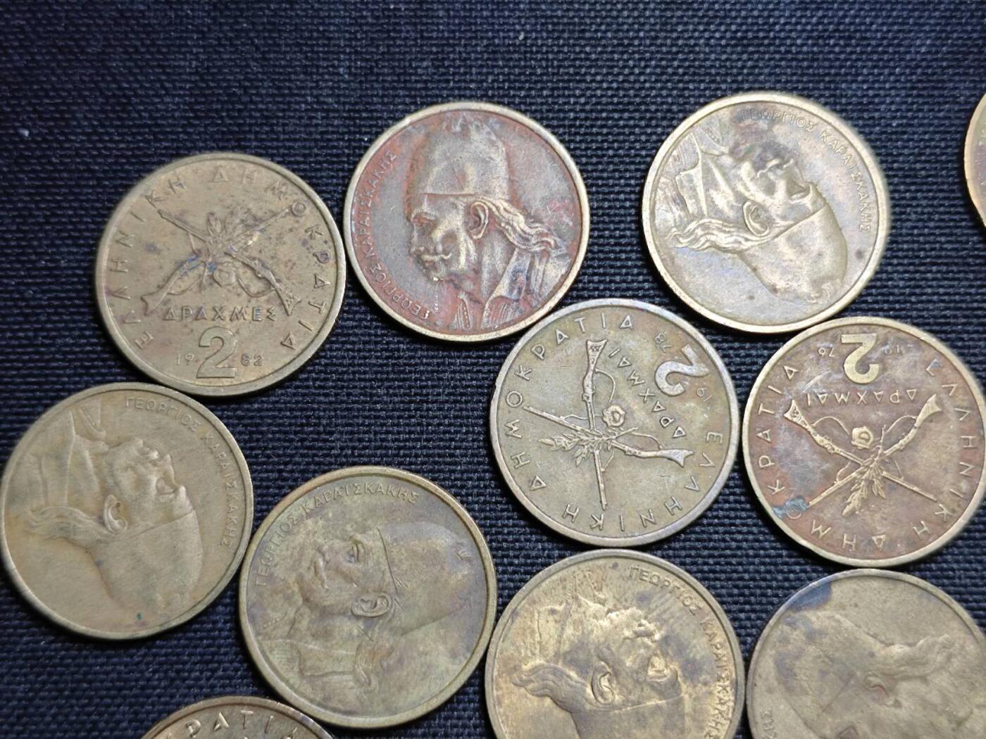 KK钱币收藏小铺  第359场  2月预留时间 周末发货  希腊2德拉克马铜币一组19枚