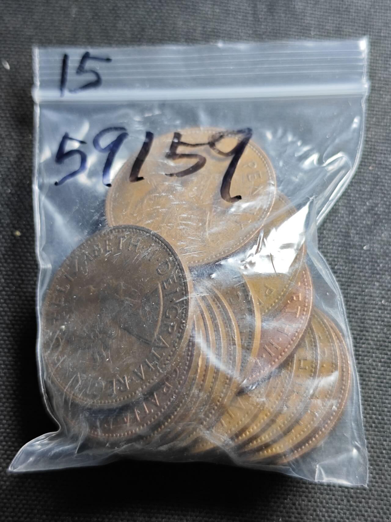 KK钱币收藏小铺  第359场  2月预留时间 周末发货  英国一便士铜币一组15枚